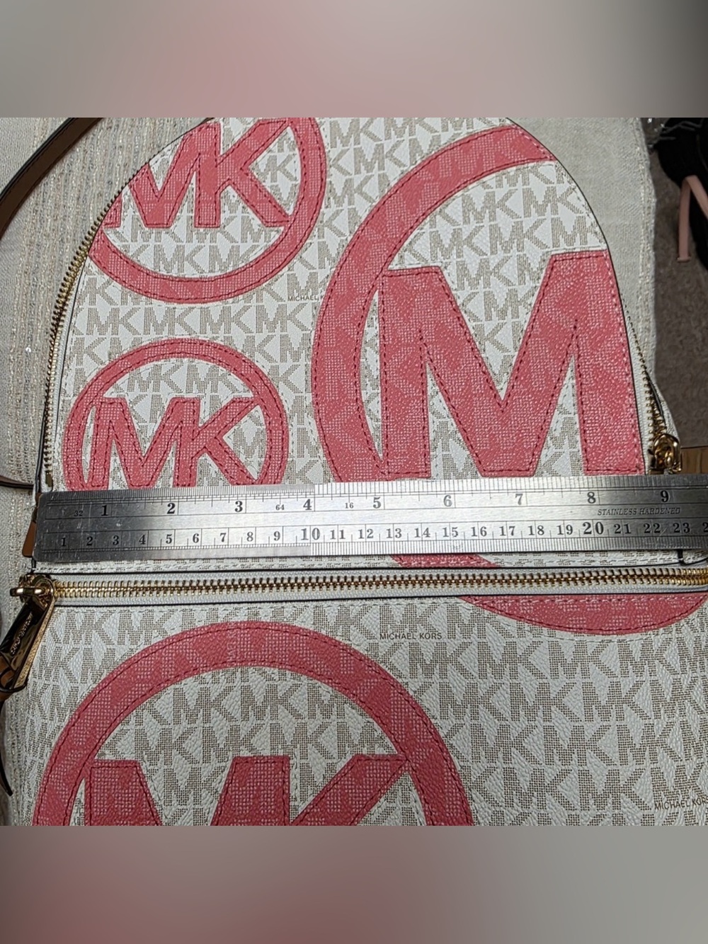 Michael Kors White & Pink MK Logo Backpack